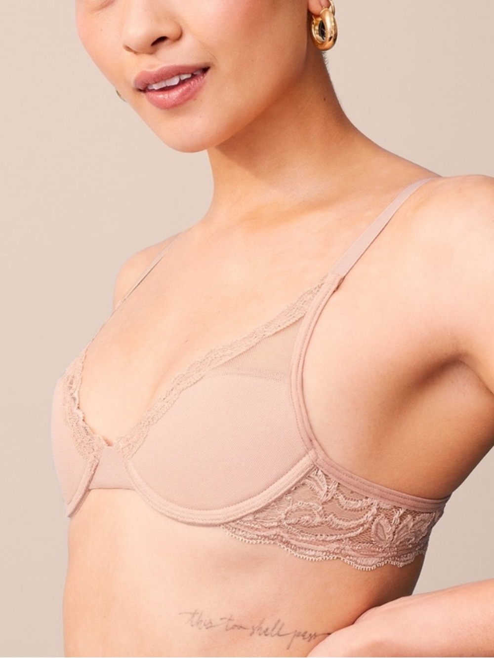 PEPPER Classic All You Size 36 A Beige Lace T-Shirt Lightly Padded Underwire Bra
